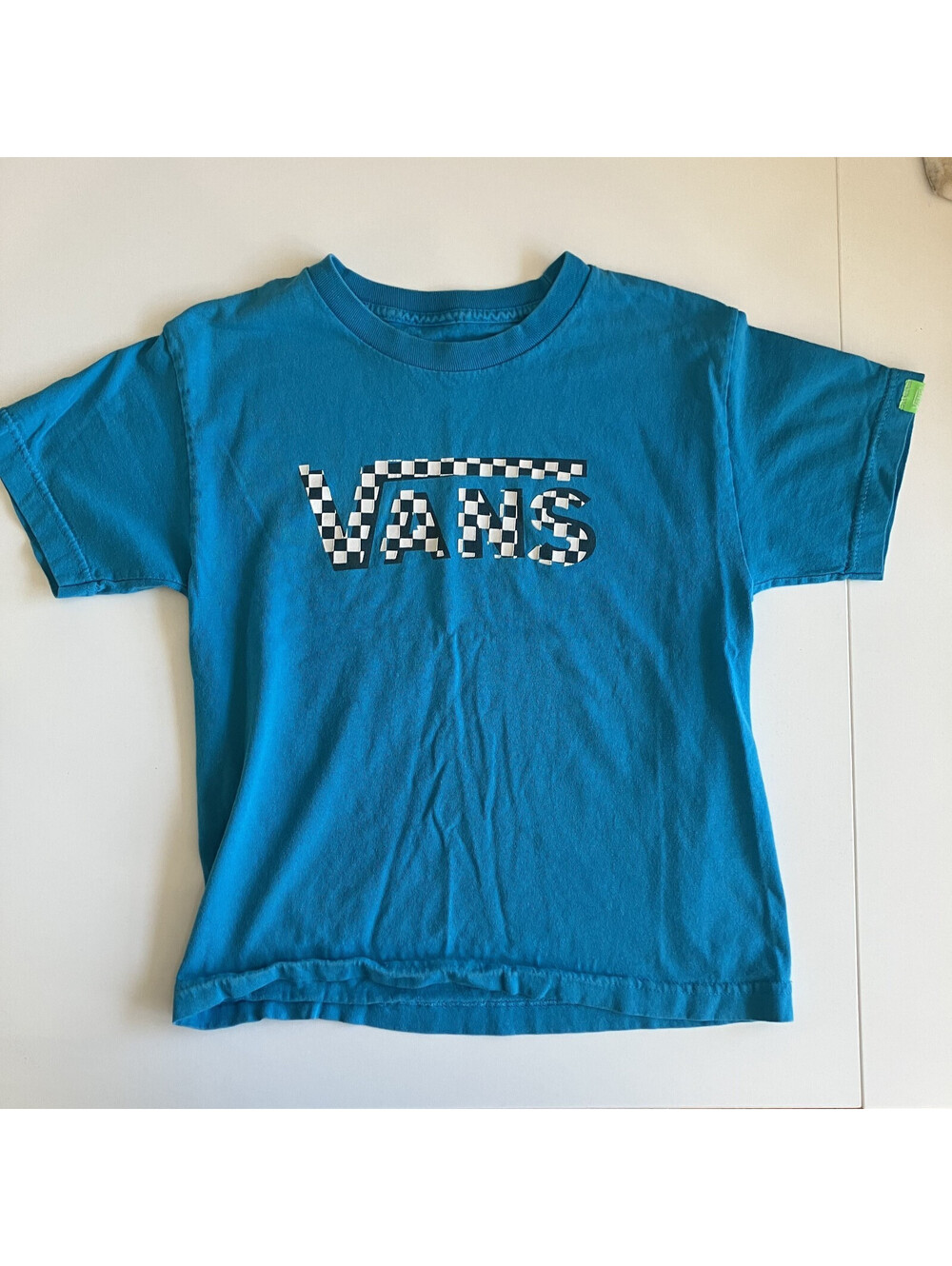 Vans Kids Graphic Short Sleeve Tee Checkered Logo Teal Skater Small